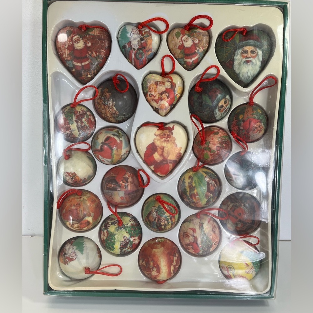 VTG Trim A Home Paper Mache Christmas Ornaments Balls&Hearts Holiday Tree Decor